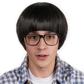 BESTBEL Black Bowl Cut Wigs for Men Short Black Mushroom Wigs with Bangs