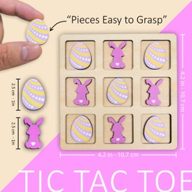 Easter Tic Tac Toe, Wooden Tic Tac Toe, Tic Tac Toe Game For Kids, Mini Tic Tac Toe Board, Easter Gift For Kids, Easter Basket Stuffers for Kids, Easter Games for Kids, Easter Gift 2025 (Pink)