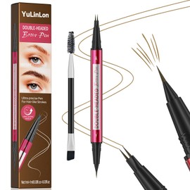 2-in-1 Liquid Brow Pen,1/2 Prong,Fine Tip,Brows,Liner,Beard,Hair(3#Dark Brown)