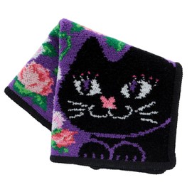 Blooming 000478-0003-01 Anna Sui Chenille Towel Handkerchief, Cat and Rose, Purple, Women's, Hand Towel, Approx. 9.1 inches (23 cm), purple