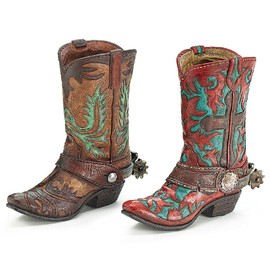Brown or Turquoise Western Cowboy Boot Vase for a Western Theme (Burnt red and Turquoise Color Boot)
