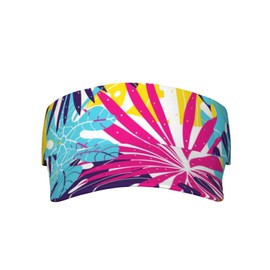 Tropical Print Sports Visor, Colorful Palm Leaf Design, Adjustable Sun Hat Unisex for Sport Beach Tennis Golf Running Hiking