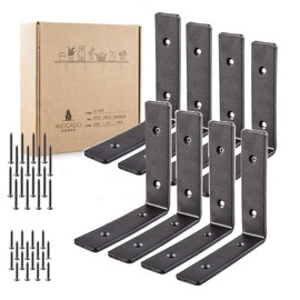 Heavy Duty Metal Wall Brackets: 6 x 6-inch Rustic Steel L Bracket for Hanging DIY Iron Shelving - Hang a Bookshelf or Industrial Shelves - 1.5-inch Wide x 5mm Thick Shelf Supports - Includes Screws