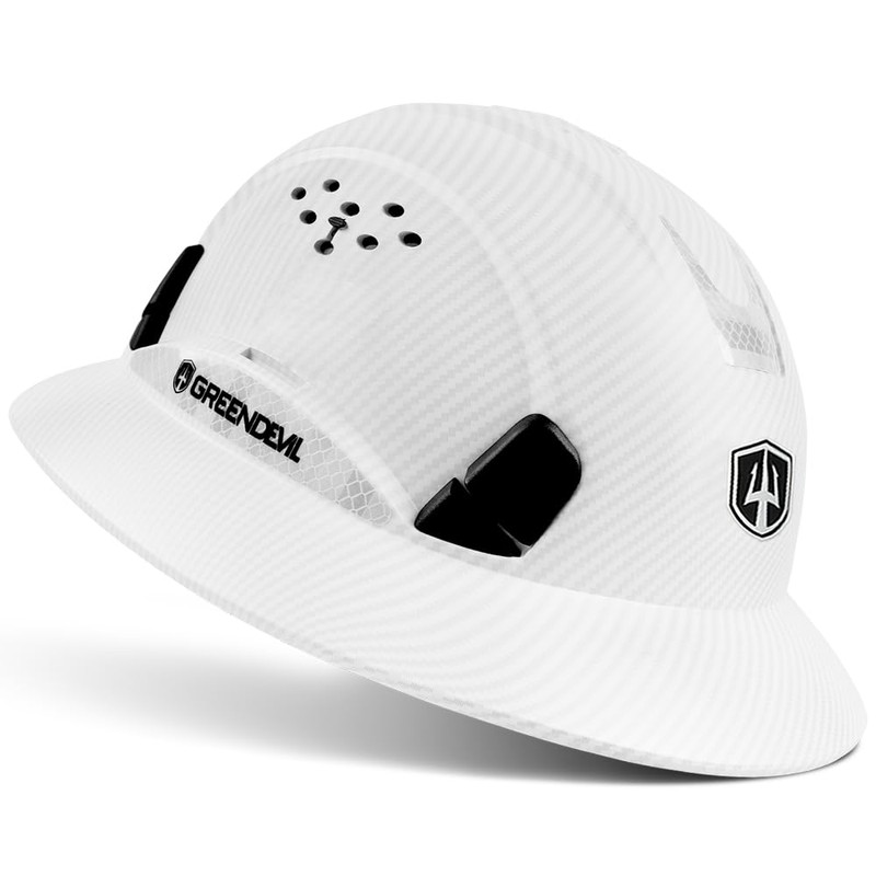 GREEN DEVIL Full Brim Hard Hat with Built-in Visor Vented