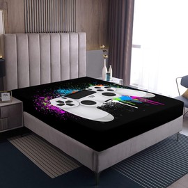Loussiesd Luxury Gamepad Fitted Sheet 100% Microfiber Breathable Colorful Tie Dye Only Bedsheet No Pillowcases Fitted SheetsDouble(135x200+30cm)