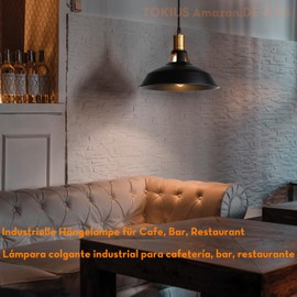 TOKIUS Retro Pendant Light Vintage Industrial Pendant Lamp Shade Metal Ø27cm Ceiling Light with E27 Socket Hanging Lighting Fixture for Dining Room Kitchen Restaurant (Black, 1 Pack)