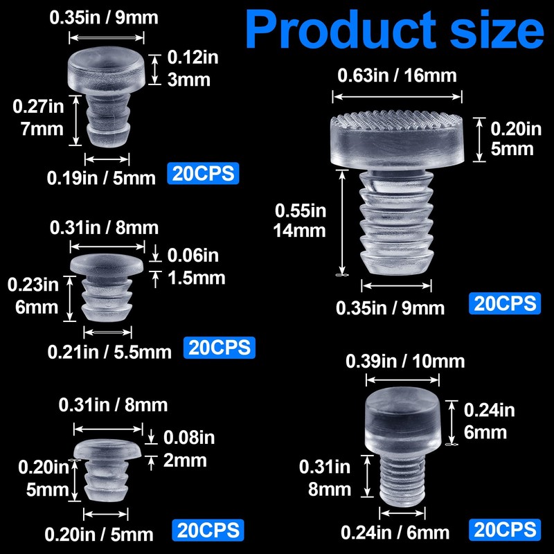 ANCIRS 100 pcs Assorted Glass Top Table Bumpers with Stem,
