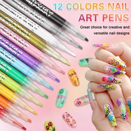 CAHIUYOA 12 Colors Nail Art Pens Set Nail Art Markers for Drawing Painting Dotting Nail Polish Pens for Painting Nails Quick Dry Long Lasting DIY Nail Pens for Nail Art Pen Set A