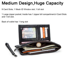 Contacts Herren echtes Leder Kreditkarte Reißverschluss Tasche Telefonhalter Clutch Geldbörse Lange Geldbörse (Schwarz)