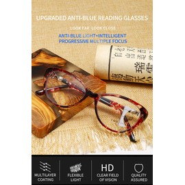 PLOPLO 2 Pack Progressive Multifocal Multifocus Glasses+Anti Blue Light Blocking Computer Reader (2 Pack BrReTo, +2.5)