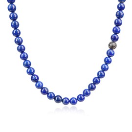 COAI Men's Gemstone Ball Chain, Silver Lapis Lazuli Silver, Lapis Lazuli