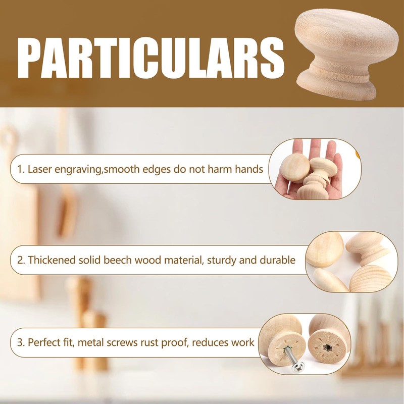 GMHLLES Wooden Drawer Knobs, 6 Pcs Wooden Door Knobs Handles