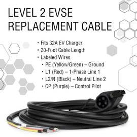 Level 2 EV Charger Replacement Cord - 32 Amp 240 Volt SAE J1772 Charger, Compatible with All EV Stations, 20 ft Charging Cable