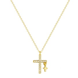 Xeyai 14K Gold Plated Dainty Cute Double Cross Necklace for Women Simple CZ Pendant Necklace Chocker Small Diamond Cross Necklaces Trendy Everyday Jewelry