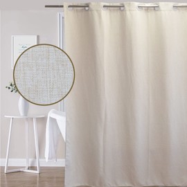 YISURE No Hook Shower Curtain Linen Style, Beige Heavy Duty Cloth Shower Curtain for Bathroom No Hooks, Machine Washable, 72x72