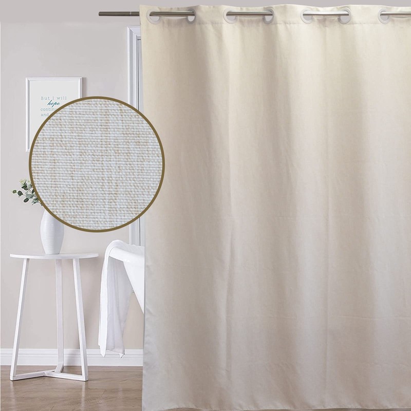 YISURE No Hook Shower Curtain Linen Style, Beige Heavy Duty
