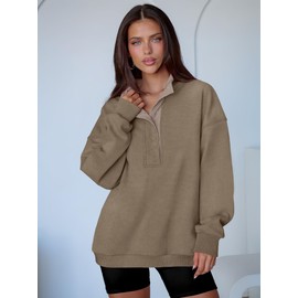 ANRABESS Womens Oversized Sweatshirt Long Sleeve Henley Pullover Tops 2025 Fall Casual Button Up Loose Fit Teen Girls Outfits Brown Medium