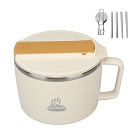 Noodle Bowl with Chopsticks and Spork 1200ml 304 Stainless Steel Portable Ramen Cooker Bowl with Lid for Office