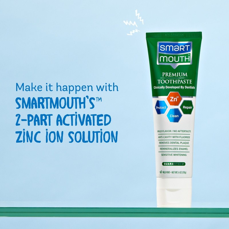 SmartMouth Premium Zinc Ion Toothpaste, Cavity Help, Mild Mint, 6