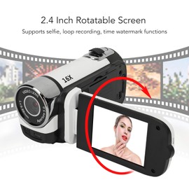 Digital Camera, FHD 1080P 16MP USB Camera with 2.4 Inch Rotatable Screen, 16X Zoom, Fill Light, Anti Shake, Portable Video Recorder for Boys Girls Kids (White)