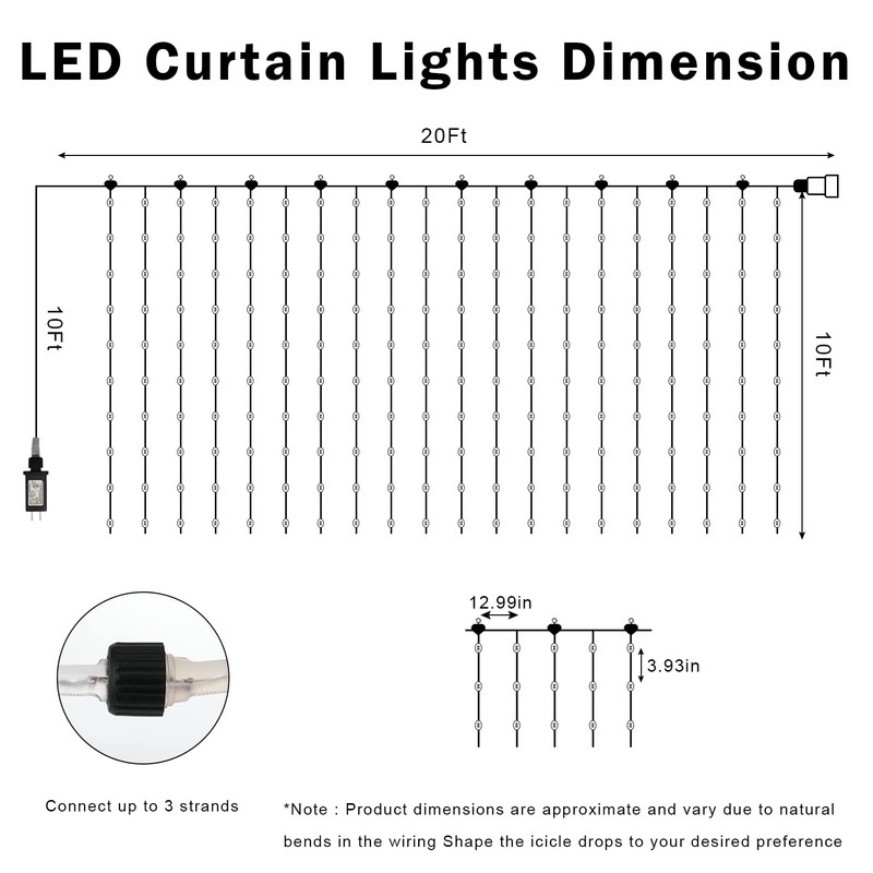 echosari 600 LED Curtain Lights Plug in, 20Ft x 10Ft