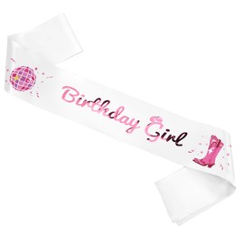 Hot Pink Birthday Girl Sash Disco Cowgirl Birthday Sash, 31.5x3.74 Inch Pink Western Cowboy Themed Satin Sash for Women Girl Party Favors Decorations Bachelorette Party Decor