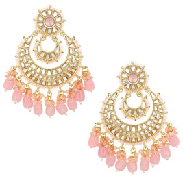 Aheli Light Pink Traditional Gold Plated Kundan & Pearl Chandbali Earrings Jewelry Gift for Women
