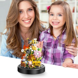 Flower Building Toy Sets, 588 Pieces Bee Flowers Mini Building Block Set, Micro Flower Building Blocks with Dustproof Dome, Room Decoration, Gift Idea, Gift for Girls Women from 6 Years and Adults