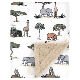 Hudson Baby Unisex Baby Plush Blanket with Furry Binding and Back, Going On Safari, One Size