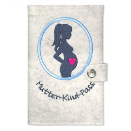 Goldi-Design Mother/Child Passport Cover Heart Made of Felt with Extra Compartments and Flap with Press Stud, Mottled white, Modern