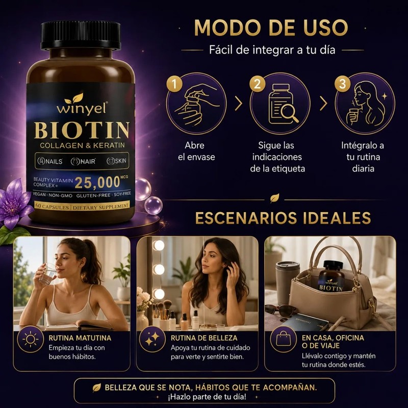 Biotina Colágeno Queratina 60 Cápsulas Fórmula Vegana