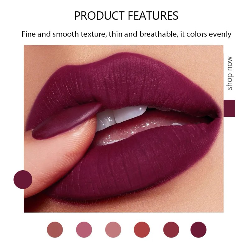 6 Colores De Lápiz Labial Mate De Terciopelo Líquido Mix