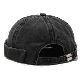 Malaxlx Men's Docker Cap Sailor Hat Docker Hat Harbour Cap Sailor Cap Brimless Cap Men's Hat Adjustable, Washed Cotton - Black