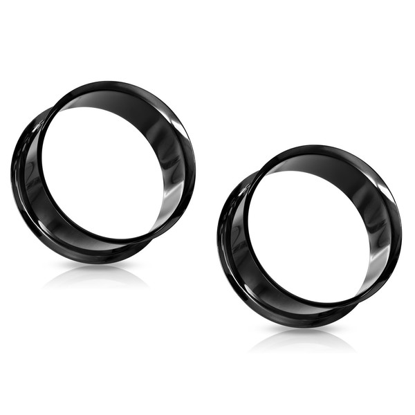 Pierced Owl Black Double Flared Tunnel Plugs in 316L Surgical