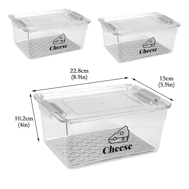 Yomjarl 3 Pack Cheese Container Airtight with Draining Basket Cream