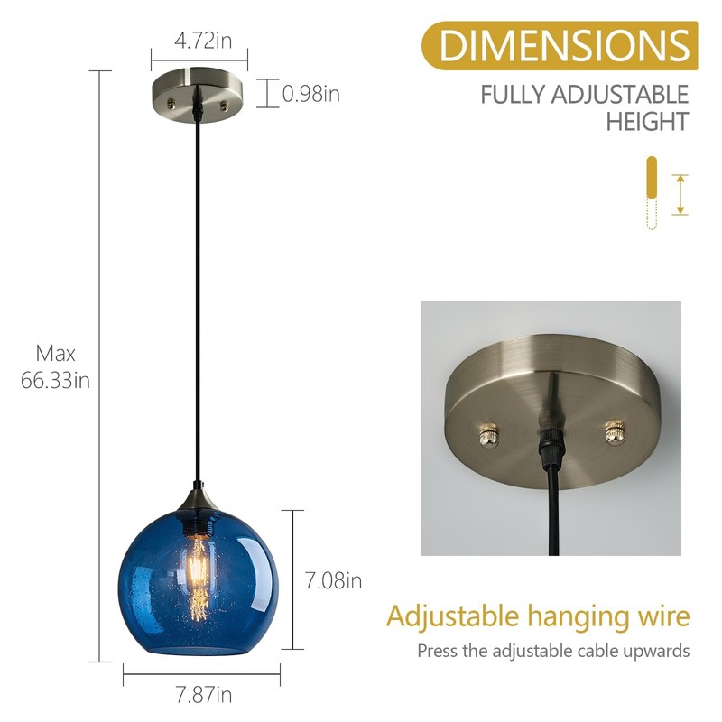 LBSQJ Blue Glass Pendant Lights Kitchen Island Lighting Globe Pendant