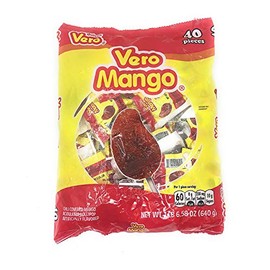 Dulces Vero Vero Mango Paletas Sabor Fresa Con Chile Mexican Hard Candy Chili Pops 40 Pc - PACK OF 3
