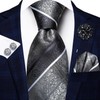 Hi-Tie Men Tie Flower Lapel Pin Set Jacquard Woven Silk