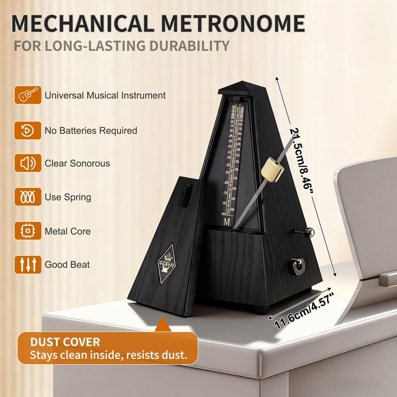 RIVVTA Mechanical Metronome High Precision Track Beat for Piano Ebony