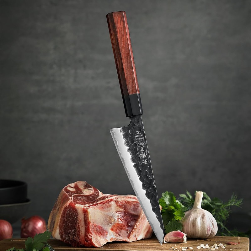 HEZHEN 5.8 inch Multi-purpose Honesuki Knife,10Cr15CoMoV Steel Core,Triple-layer Composite Steel,Redwood