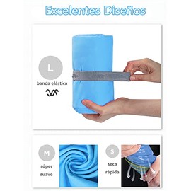 3 Pzas Toalla de Microfibra, Toalla Deportiva Súper Absorbente de Secado Rápido, Grande Toalla Suave, Ligera y Porátil, Toalla para Natación, Baño, Viajes, Gym, Deporte, Yoga, Playa con 1 Blosa (Azul)