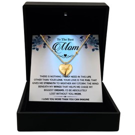 XanXara To My Mom Loving Heart Necklace for Mothers day gifts for mom- Best Mom Gifts from daughter and son, Mom Birthday, Christmas and Valentines gift for mom, Gold Heart necklace for mother with