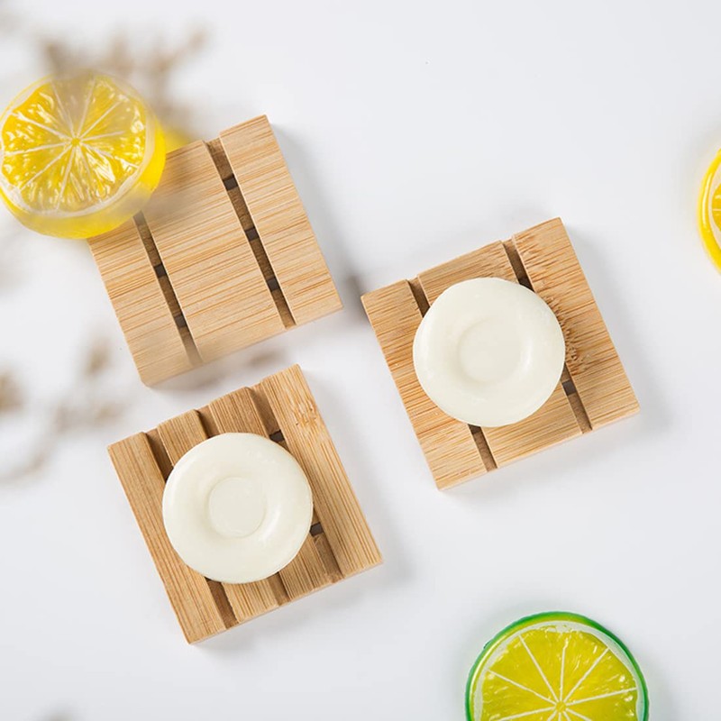 Pack of 2 Natural Wooden Bamboo Soap Dish Wooden Shower