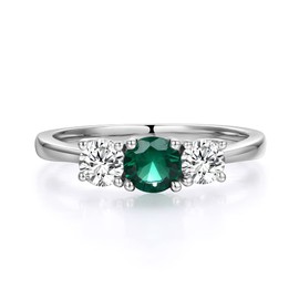 Ladies Solid Sterling 925 Silver 3 stone White Sapphire & Emerald Eternity Ring (U)