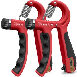 FLYFE Grip Strength Trainer, Plastic, 2 Pack 11-132 lbs, Forearm Strengthener, Hand Squeezer Adjustable Resistance, Hand Grip Strengthener for Muscle Building and Injury Recovery (Red)