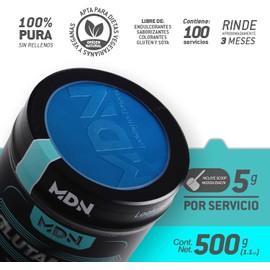 MDN SPORTS - Glutamina Pura Premium 500g - 100 Porciones - Fórmula Limpia Sin Aditivos ni Saborizantes - 5g/Porción - Calidad Premium