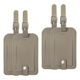 PATIKIL 4 Pack Luggage Bag Tags, PU Leather Suitcase Name Tags with Snap Travel Label Luggage Identifier Privacy Protection Travel Accessories, Gray