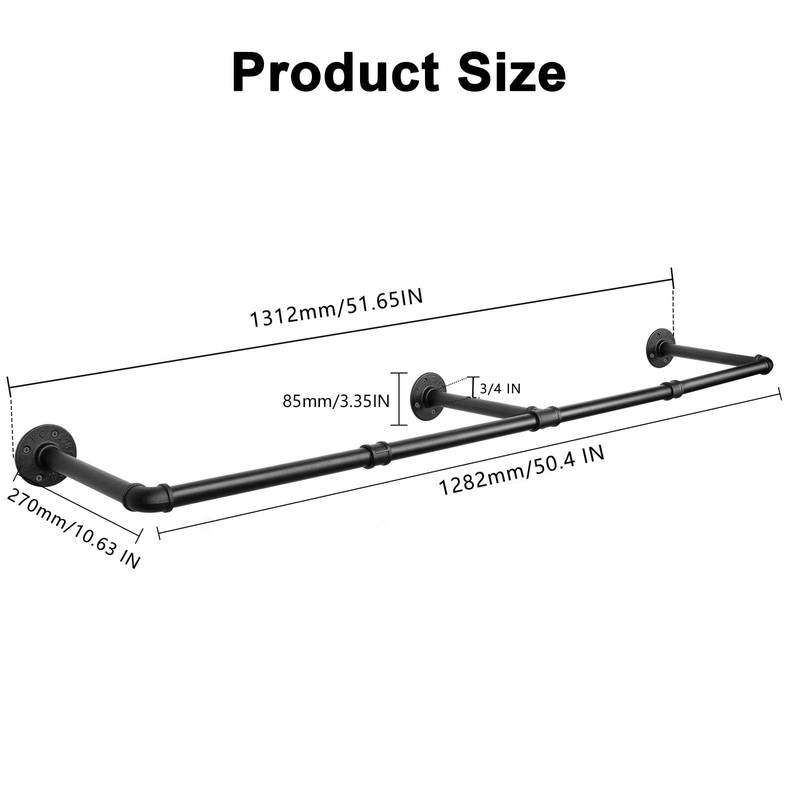 Jeasor Industrial Iron Pipe Clothes Hanging Bar DIY Wall-Mounted Garment