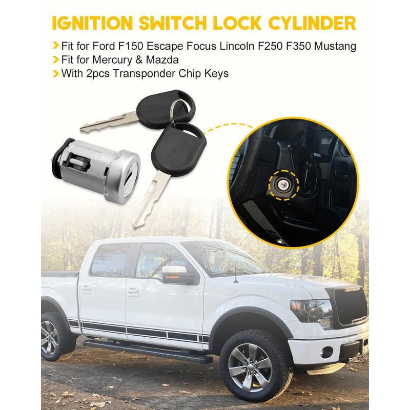 Hulyxayfave Ignition Switch Lock Cylinder with 2pcs Transponder Chip Keys
