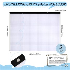 Fainne 3 Pcs Large Engineering Graph Paper Pad Giant Drafting Pad Blueprint Sketching Graph Paper Engineer Architect Designer Mathematician Draftsman (Blue, 22x17inches)